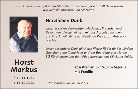 Traueranzeige von Horst Markus von FZ