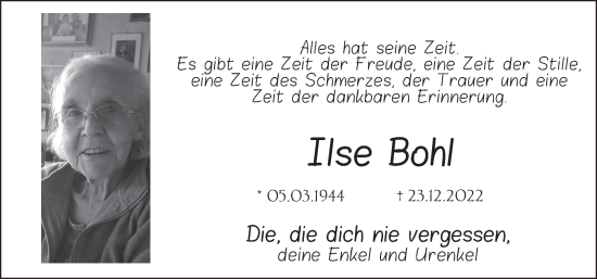 Traueranzeige von Ilse Bohl von FZ