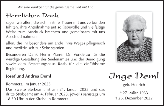 Traueranzeige von Inge Deml von FZ