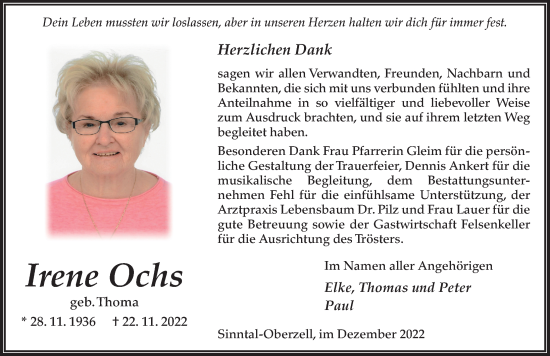 Traueranzeige von Irene Ochs von FZ