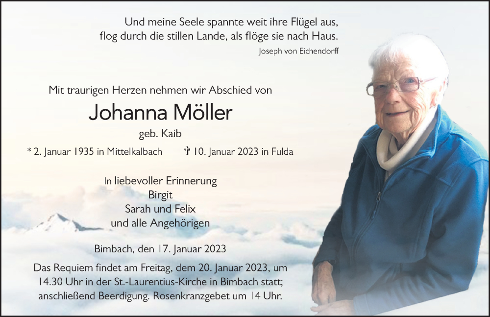  Traueranzeige für Johanna Möller vom 17.01.2023 aus FZ