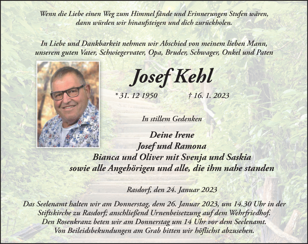 Traueranzeige für Josef Kehl vom 24.01.2023 aus FZ