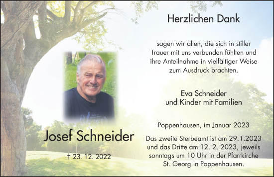 Traueranzeige von Josef Schneider von FZ