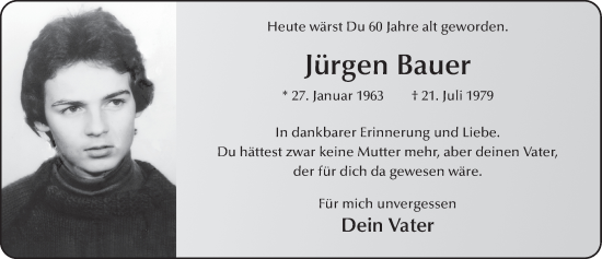 Traueranzeige von Jürgen Bauer von FZ