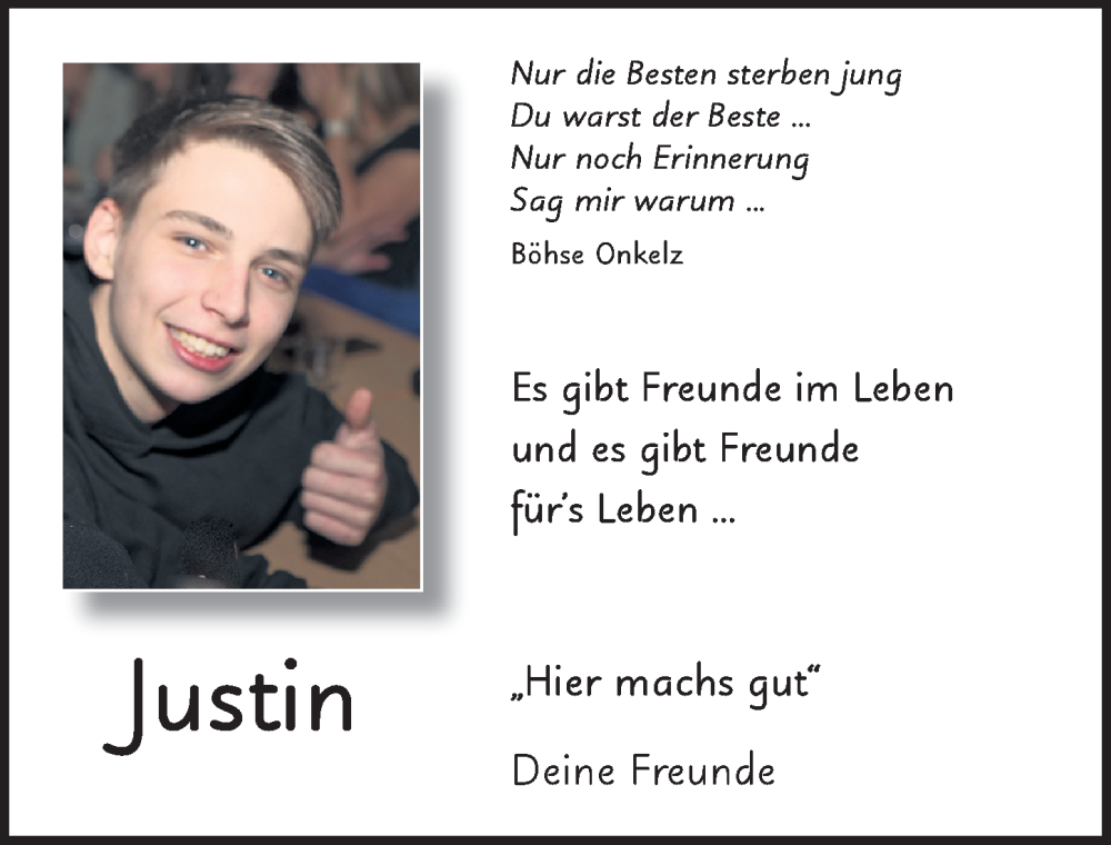  Traueranzeige für Justin Krack vom 12.01.2023 aus FZ