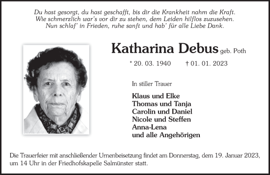 Traueranzeige von Katharina Debus von FZ