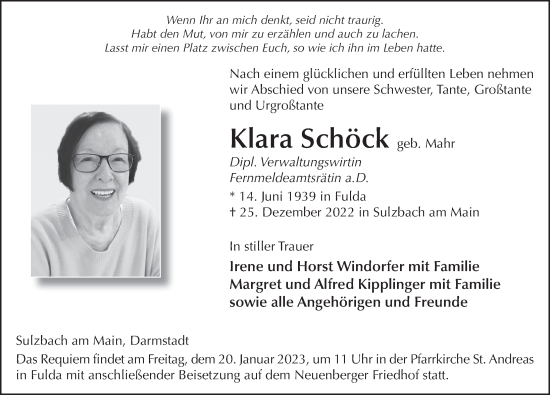 Traueranzeige von Klara Schöck von FZ