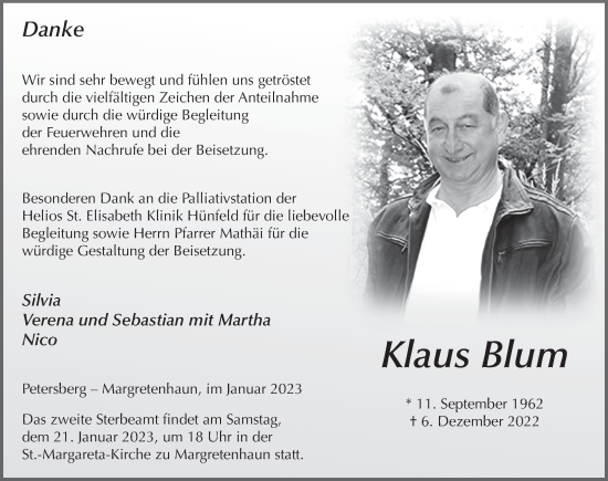 Traueranzeige von Klaus Blum