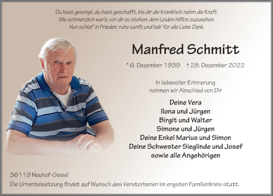 Traueranzeige von Manfred Schmitt von FZ