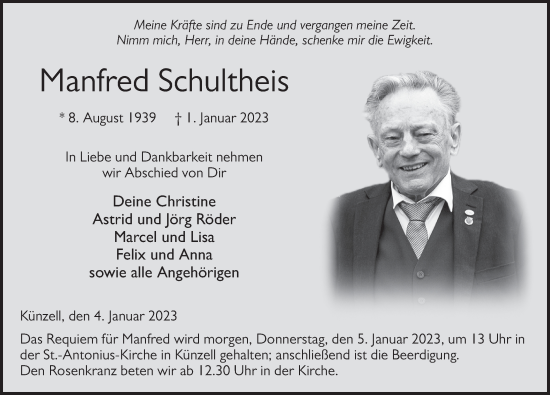 Traueranzeige von Manfred Schultheis von FZ
