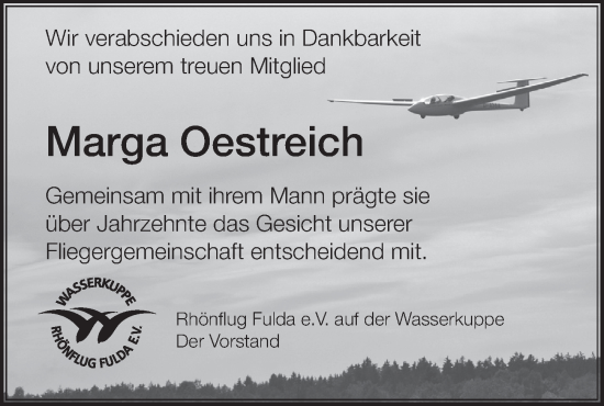 Traueranzeige von Marga Oestreich von FZ