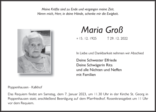 Traueranzeige von Maria Groß von FZ