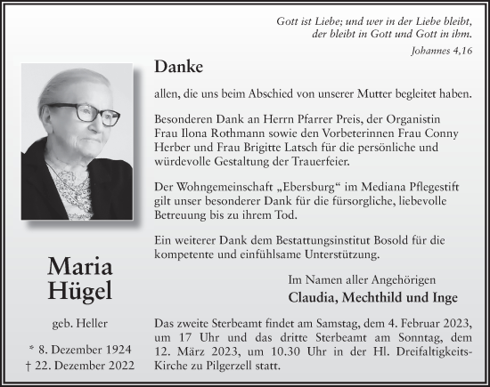 Traueranzeige von Maria Hügel von FZ