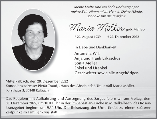 Traueranzeige von Maria Möller von FZ
