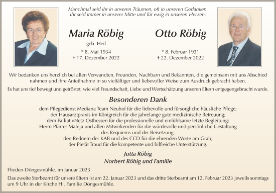Traueranzeige von Maria Röbig von FZ