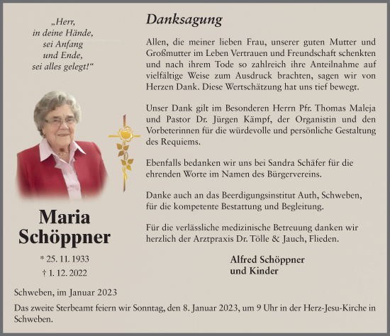Traueranzeige von Maria Schöppner von FZ