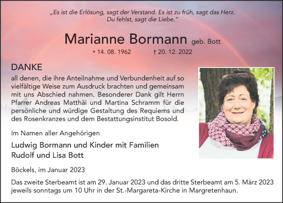 Traueranzeige von Marianne Bormann von FZ
