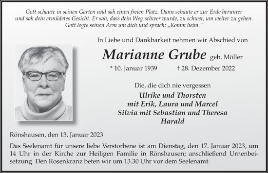 Traueranzeige von Marianne Grube von FZ