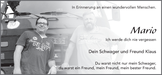 Traueranzeige von Mario Birkenbach von FZ