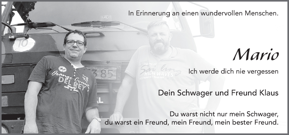  Traueranzeige für Mario Birkenbach vom 12.01.2023 aus FZ