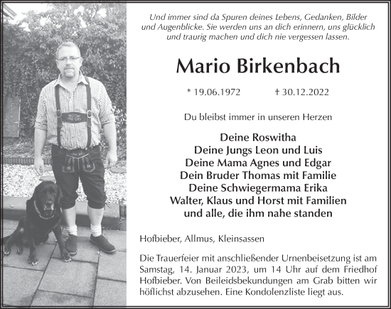 Traueranzeige von Mario Birkenbach von FZ