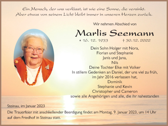 Traueranzeige von Marlis Seemann von FZ