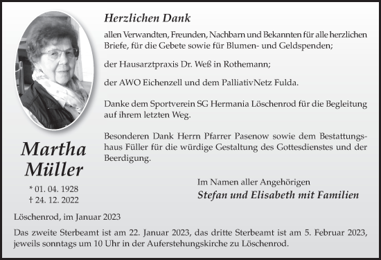 Traueranzeige von Martha Müller von FZ