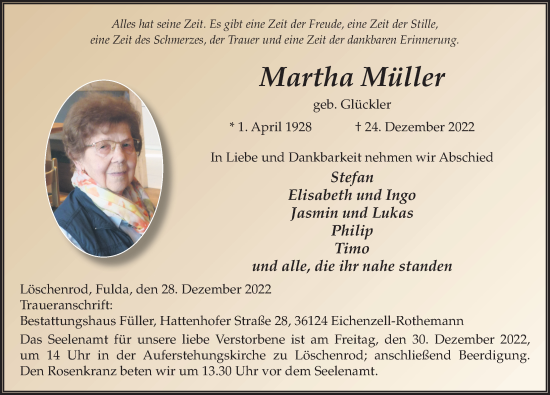 Traueranzeige von Martha Müller von FZ