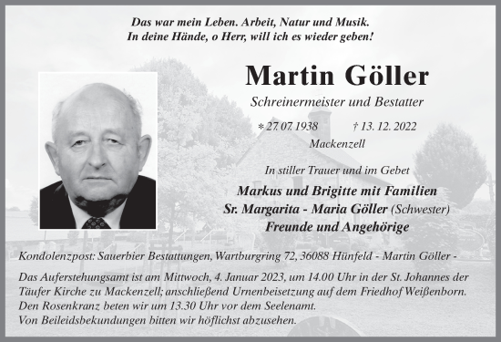 Traueranzeige von Martin Göller von FZ