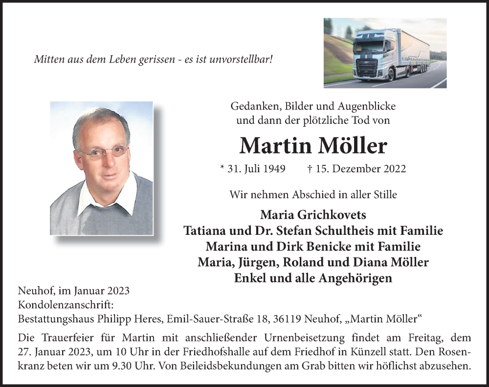  Traueranzeige für Martin Möller vom 24.01.2023 aus FZ