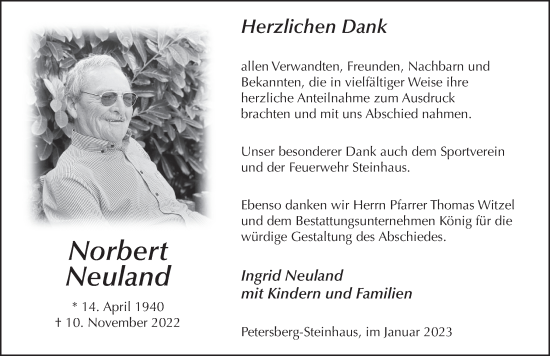 Traueranzeige von Norbert Neuland