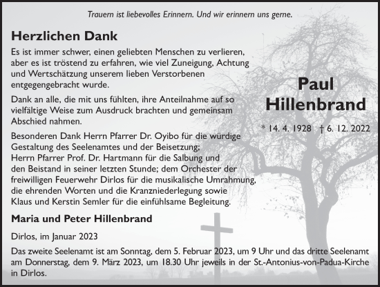 Traueranzeige von Paul Hillenbrand von FZ