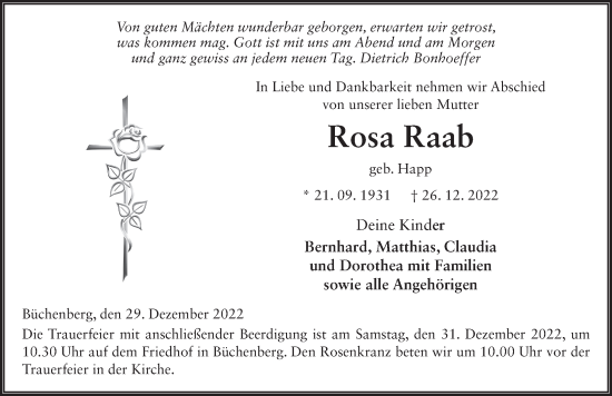 Traueranzeige von Rosa Raab von FZ