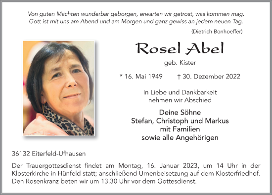 Traueranzeige von Rosel Abel von FZ