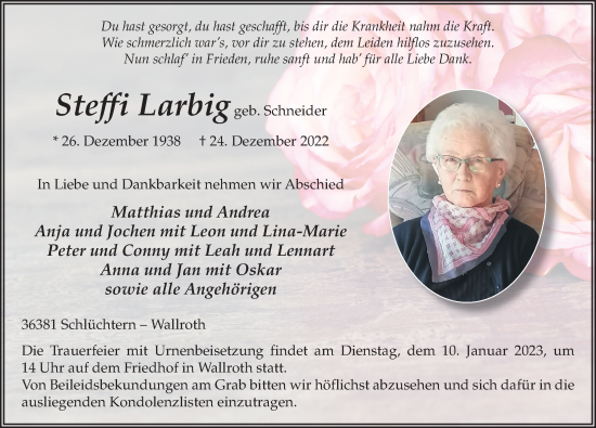 Traueranzeige von Steffi Larbig von FZ