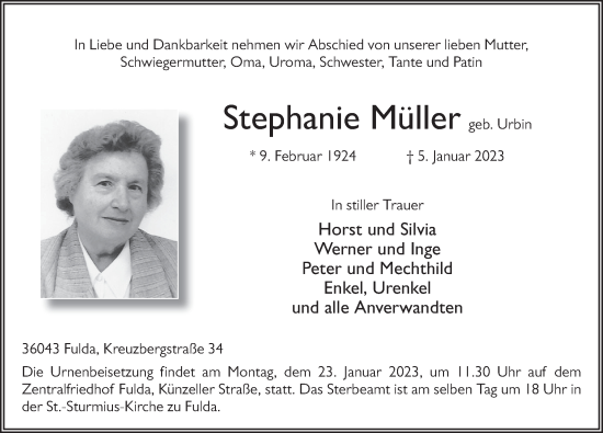 Traueranzeige von Stephanie Müller von FZ