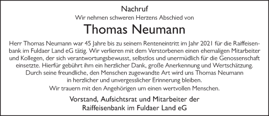 Traueranzeige von Thomas Neumann von FZ