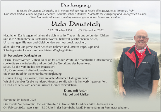 Traueranzeige von Udo Deutrich von FZ