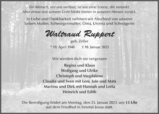 Traueranzeige von Waltraud Ruppert von FZ