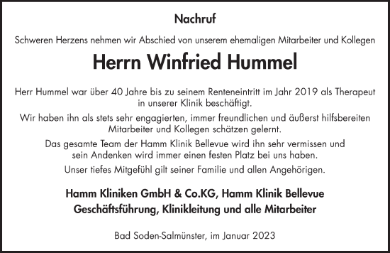 Traueranzeige von Winfried Hummel von FZ