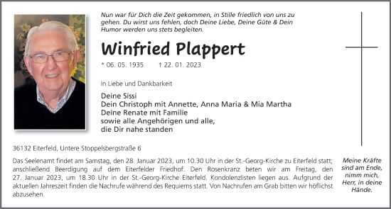 Traueranzeige von Winfried Plappert von FZ