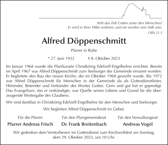 Traueranzeige von Alfred Döppenschmitt von FZ