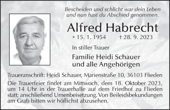 Traueranzeige von Alfred Habrecht von FZ