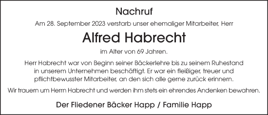 Traueranzeige von Alfred Habrecht von FZ