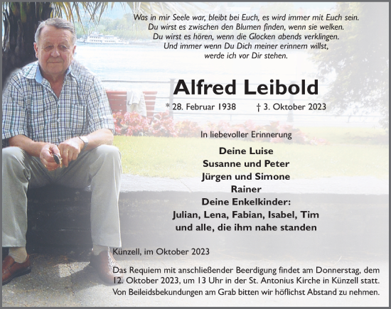 Traueranzeige von Alfred Leibold von FZ