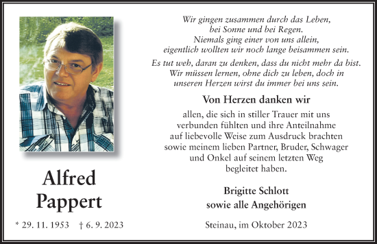 Traueranzeige von Alfred Pappert von FZ