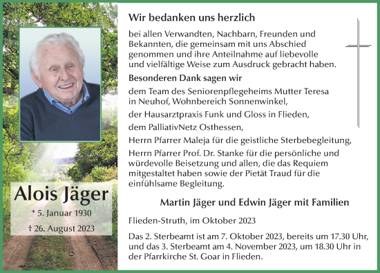Traueranzeige von Alois Jäger von FZ