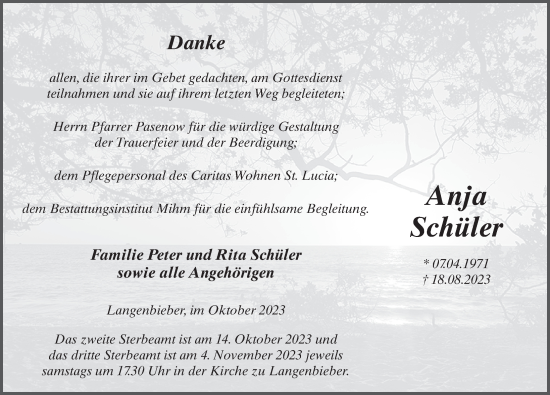 Traueranzeige von Anja Schüler von FZ