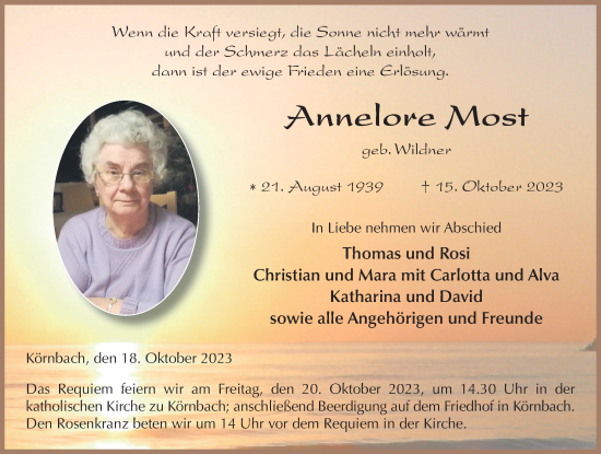 Traueranzeige von Annelore Most von FZ