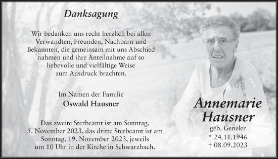 Traueranzeige von Annemarie Hausner von FZ